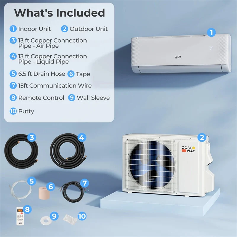 Eletriclife 9100 BTU 20.5 SEER2 115V WiFi Enabled Mini Split AC with Heat Pump, Alexa Compatible - Airtural Series