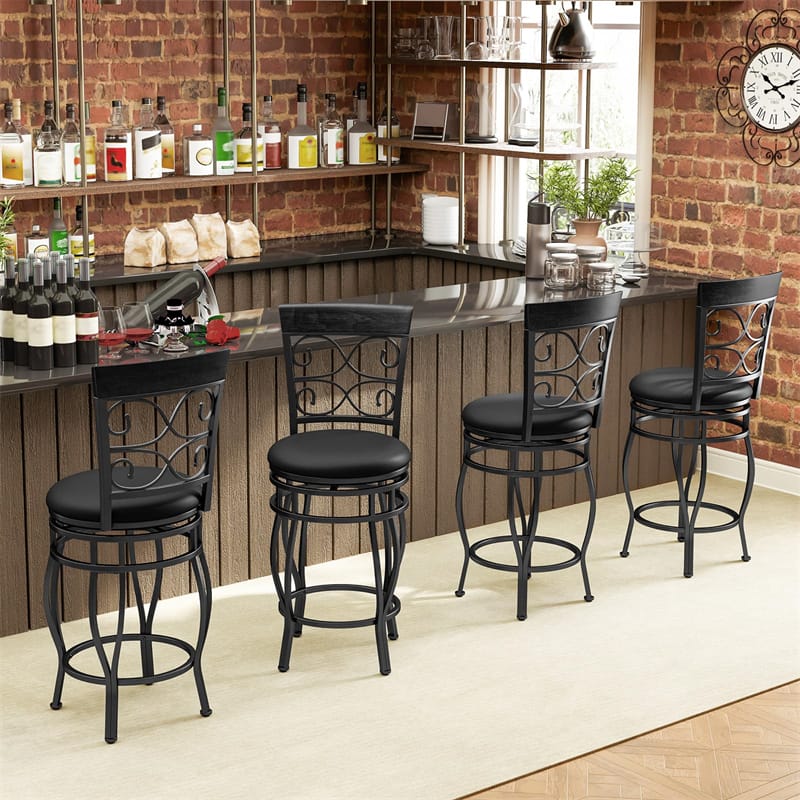 Eletriclife 26" Swivel Metal Bar Stools Set of 2 Vintage Upholstered Counter Height Bar Chairs with Back for Kitchen Island, Pub