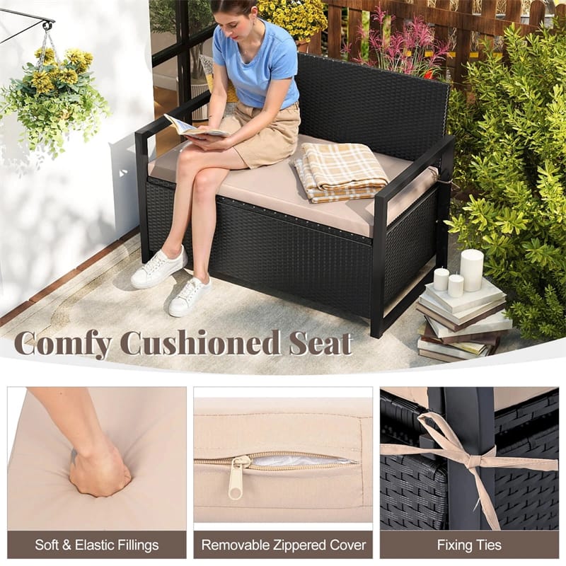 Eletriclife 40 Gallon Outdoor Wicker Storage Bench with Cushion & Cover