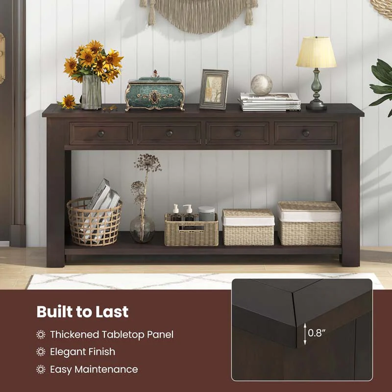 Eletriclife 63 Inches Farmhouse Entryway Table with 4 Storage Drawers and Open Shelf