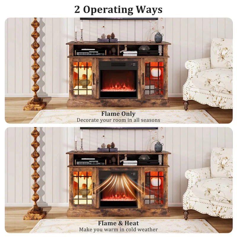Eletriclife 48" Electric Fireplace TV Stand for TVs up to 55" with 18" Fireplace & 16-Color LED Lights