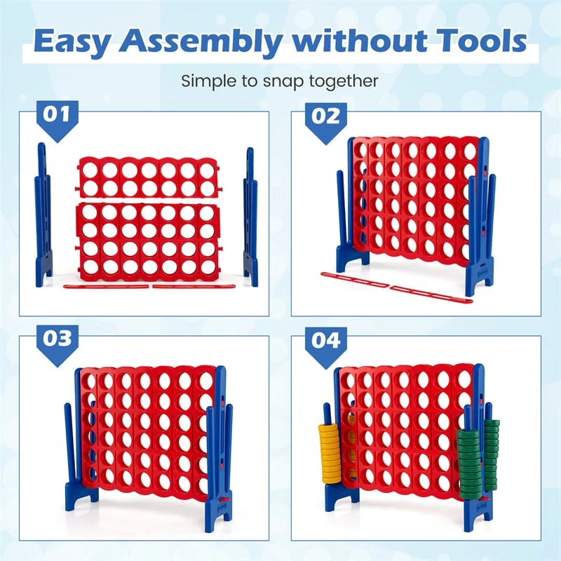 Eletriclife 3.5FT Giant 4-in-a-Row Game Set with 42 Jumbo Rings & Quick-Release Slider for Kids & Family Parties