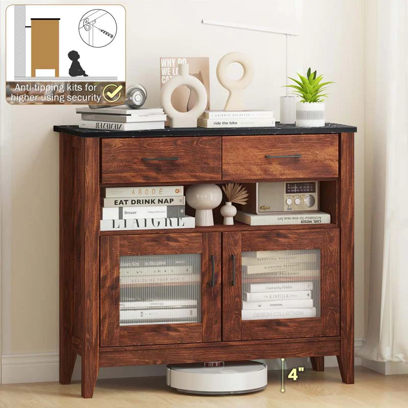 Eletriclife Coffee Bar Cabinet with 2 Drawers and 1 Open Compartment