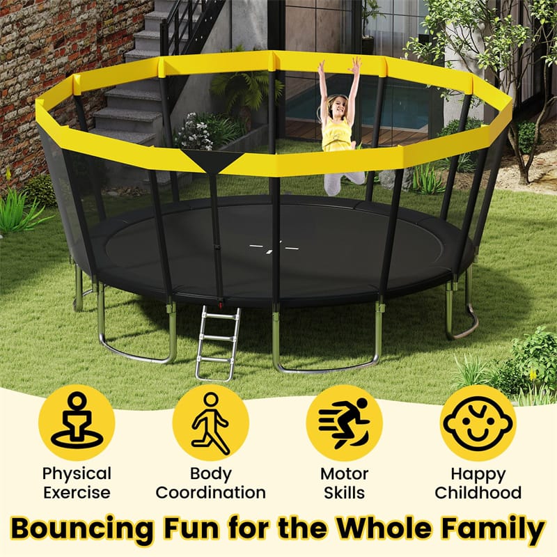 Eletriclife 16FT ASTM Approved Outdoor Recreational Trampoline with Safety Enclosure & Ladder for Kids Adults