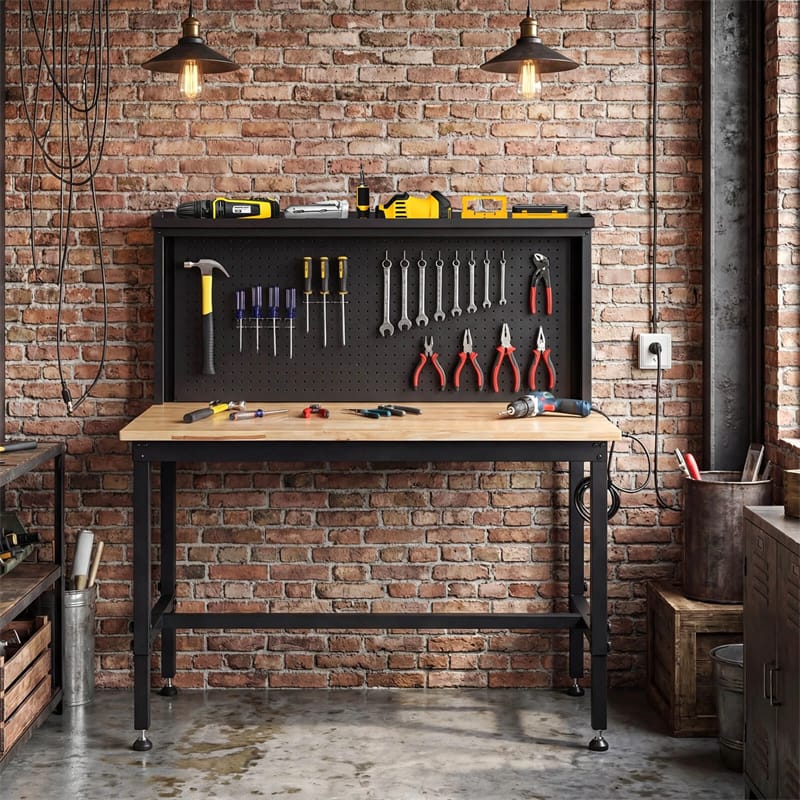 Eletriclife 48" Heavy-Duty Workbench with AC/USB Outlets & Pegboard, 2000 LBS Max Load for Garage, Workshop