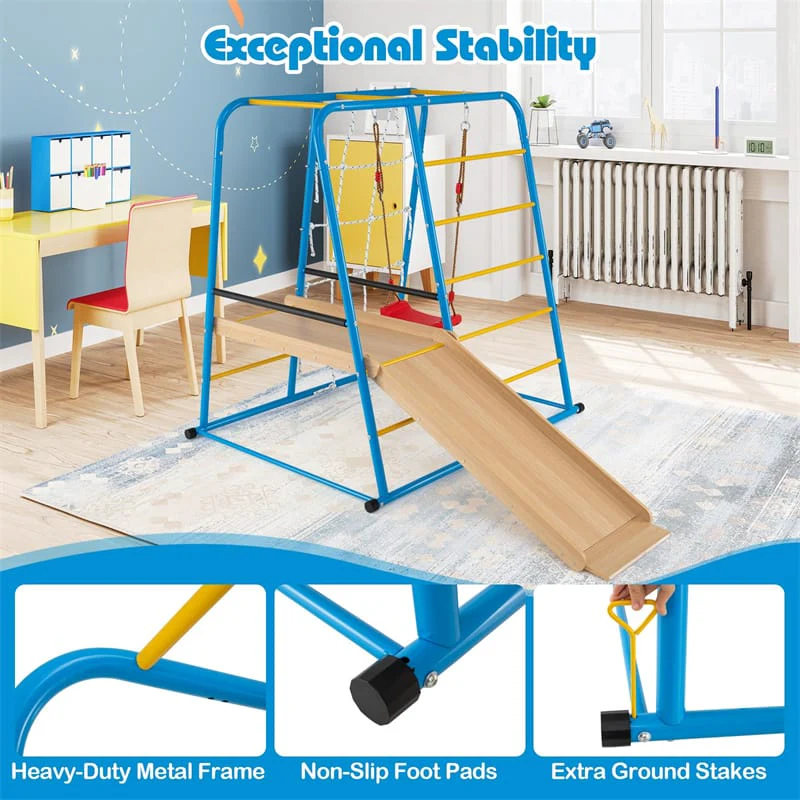 Eletriclife 6-in-1 Indoor Playground Jungle Gym Metal Montessori Climbing Toys with Slide for Kids & Toddlers
