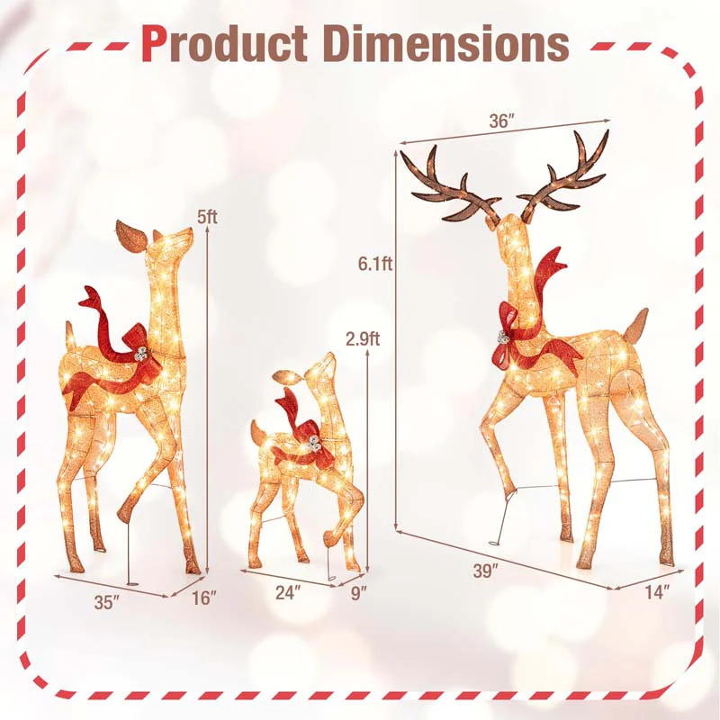 Eletriclife 3-Piece Pre-Lit Christmas Deer Family Set