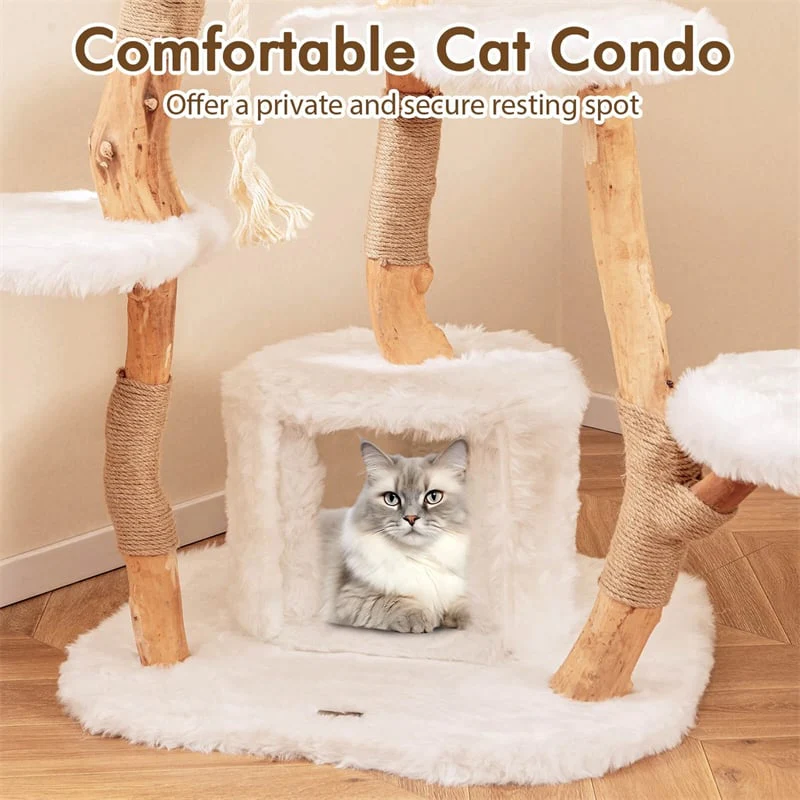 Eletriclife 66" Tall Solid Wood Cat Tree Tower with Condo for Large Cats