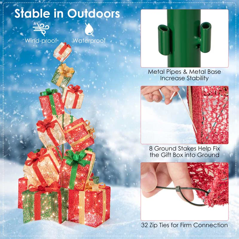 Eletriclife 15 Stacked Lighted Christmas Gift Box Tower with 450 Warm White Lights