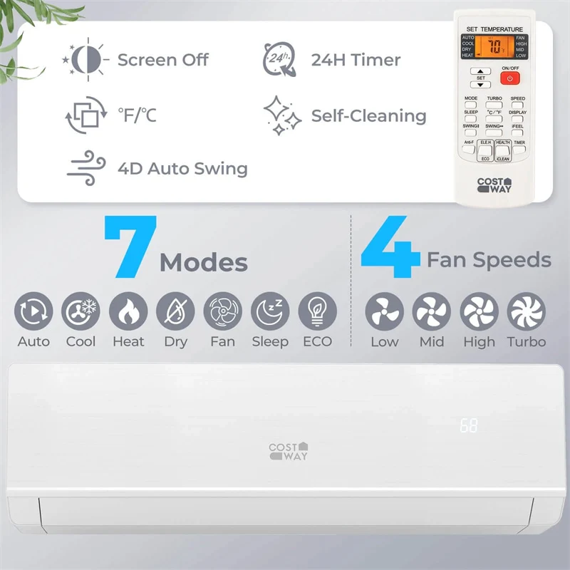 Eletriclife 18K BTU 25 SEER2 208-230V Mini Split Air Conditioner with Heat Pump, WiFi Enabled & Alexa, Energy Star Certified