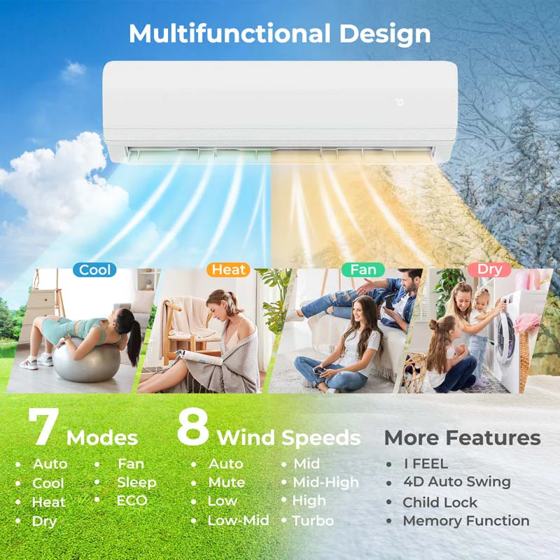 Eletriclife 27000 BTU 2 Zone 19 SEER2 Mini Split AC with Heat Pump