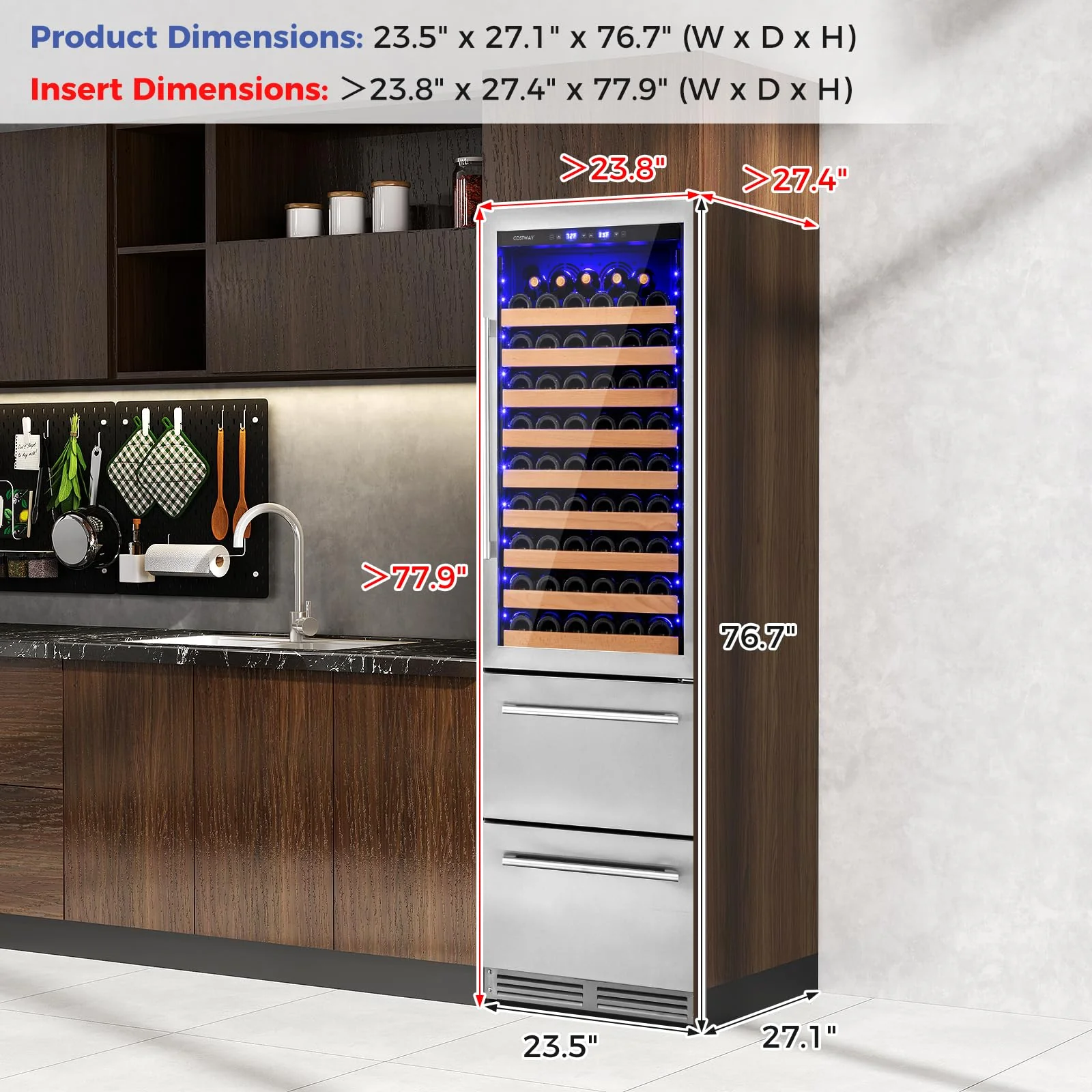 Eletriclife 24 Inch Wine and Beverage Refrigerator with Independent Temperature Control