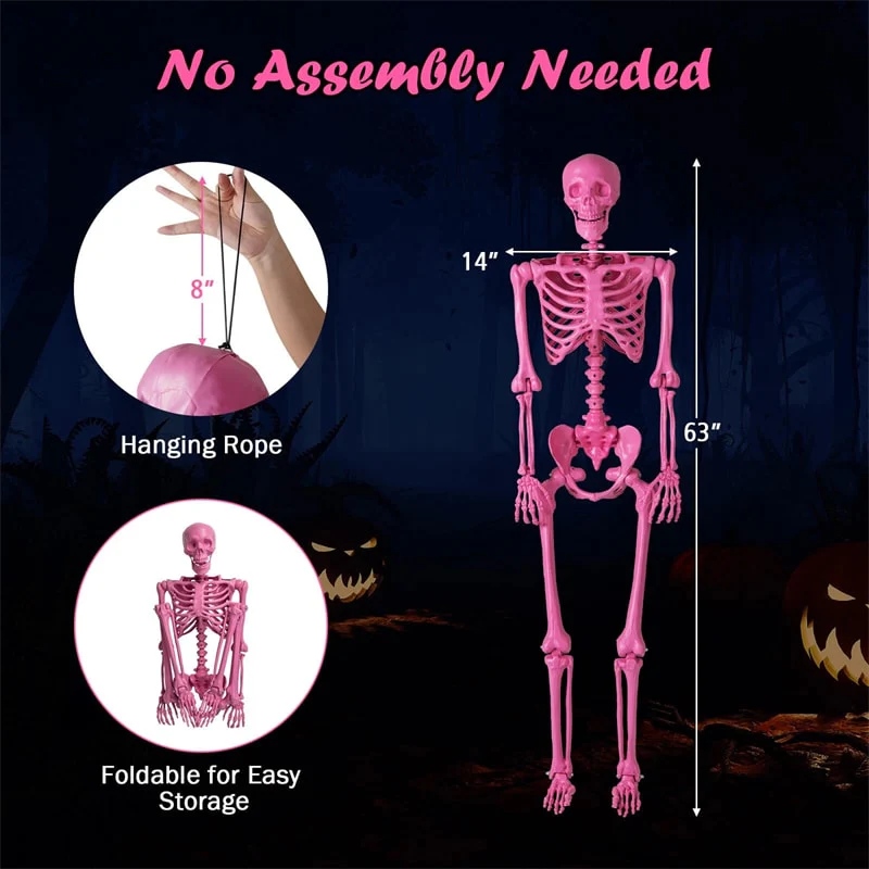 Eletriclife 5.5 FT Pink Halloween Skeleton, Life-Size Poseable Skeleton Decor for Indoor Outdoor Use