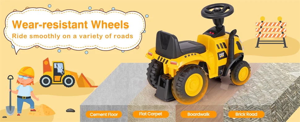 Eletriclife Kids Ride on Tractor 2-in-1 Licensed Caterpillar Foot-to-Floor Toddler Push Car with Detachable Trailer