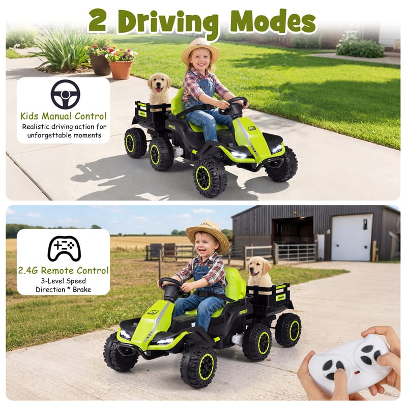 Eletriclife 24V Kids Ride On Tractor with Detachable Trailer, Parent Remote & 20° Climbing for Ages 3 