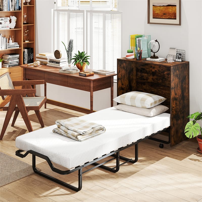 Eletriclife Cot Size Murphy Bed Cabinet with Mattress & Lockable Wheels for Adults/Guests