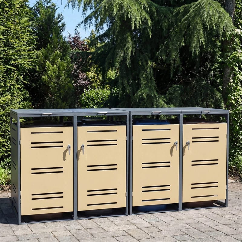 Eletriclife 44 Cu.Ft Outdoor Metal Trash Can Storage Shed Double Garbage Can Enclosure with Gas Strut & Shock Absorber for Patio, Garden & Backyad