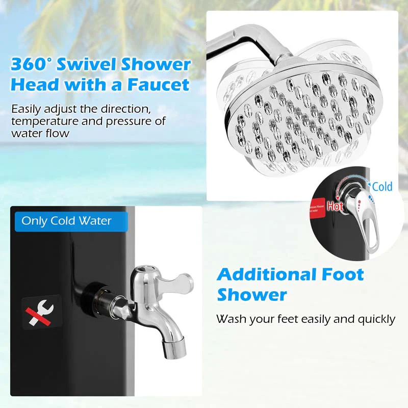 Eletriclife 7.5 Feet 15.9 Gallon Solar Heated Outdoor Shower with Shower Head