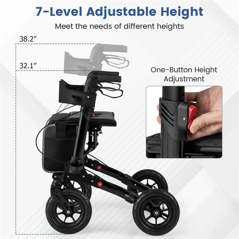 Eletriclife 2-in-1 Folding Rolling Rollator Walker with Seat for Seniors