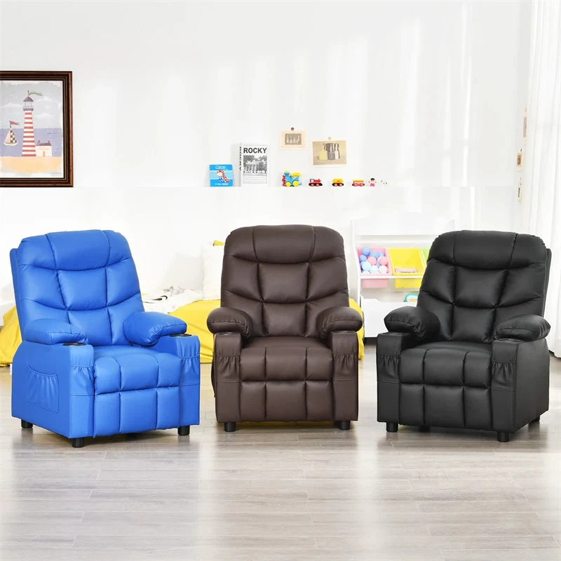 Eletriclife Kids Recliner Chair PU Leather Adjustable Lounge Sofa with Cup Holder