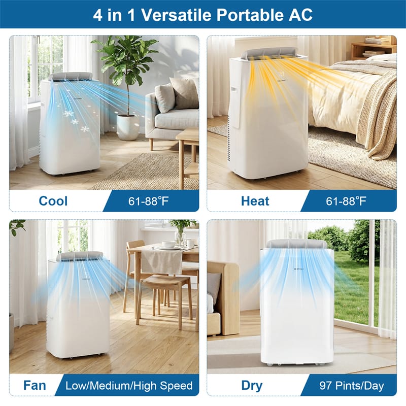 Eletriclife 15000 BTU Inverter Portable Air Conditioner with Heat & WiFi cooling up to 750 sq.ft room