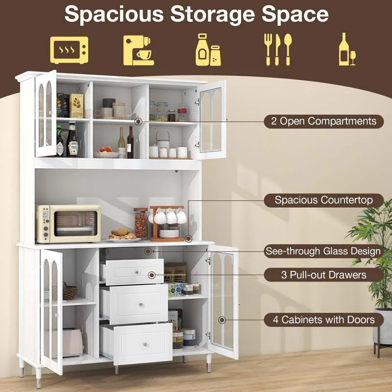 Eletriclife 73 Inch Kitchen Pantry Storage Cabinet Freestanding Buffet Cabinet with LED Lights