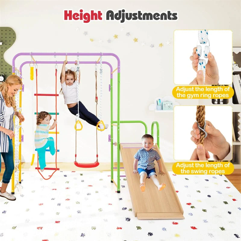 Eletriclife 8-in-1 Steel Montessori Climbing Toys Indoor Playground Jungle Gym with Slide for Toddlers & Kids