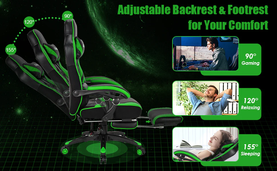 Eletriclife Ergonomic Gaming Chair Reclining High Back Computer Chair with Footrest & Linkage Armrests