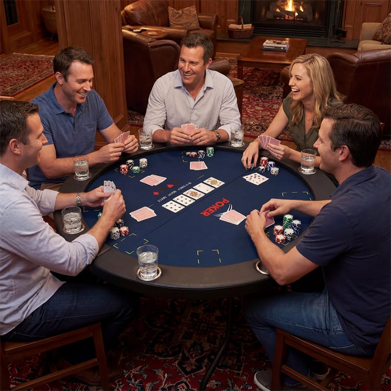 Eletriclife 48" Foldable Poker Table 8 Player Round Texas Holdem Casino Game Table with 8 Cup Holders for Blackjack Club