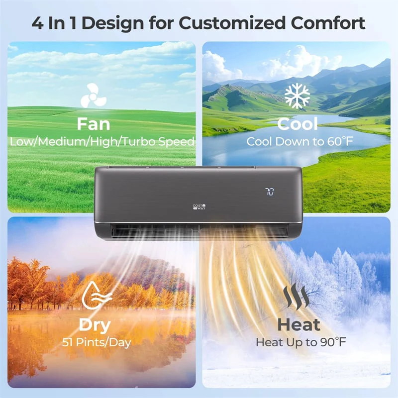 Eletriclife 12000 BTU WiFi Enabled Mini Split AC & Heater - 22 SEER2 115V Inverter Heat Pump Compatible with Alexa