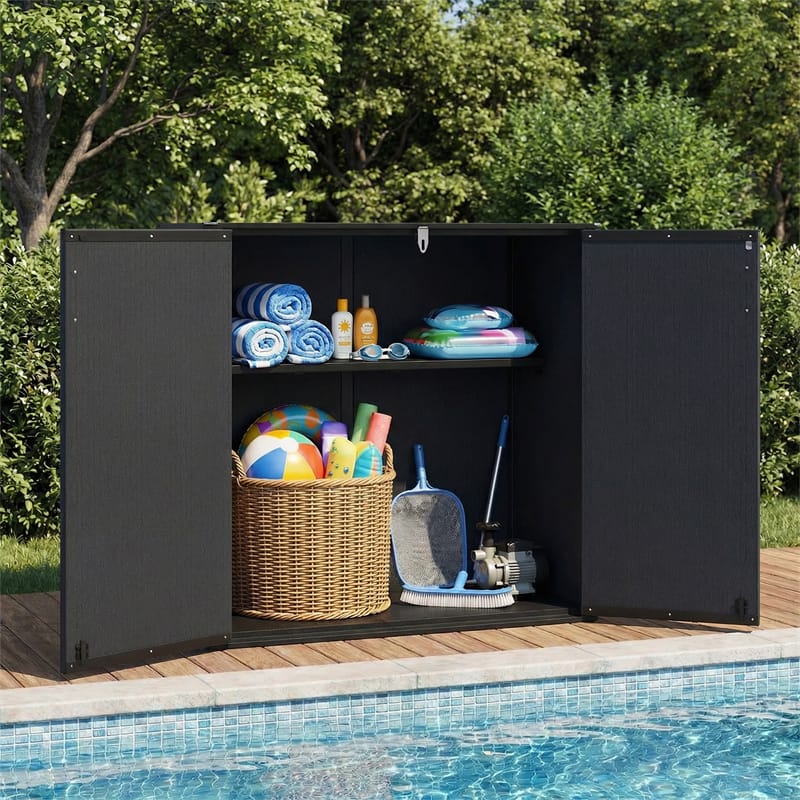 Eletriclife 175 Gallon Outdoor Storage Shed All-Weather Resin Patio Storage Box with Floor & Removable Shelf