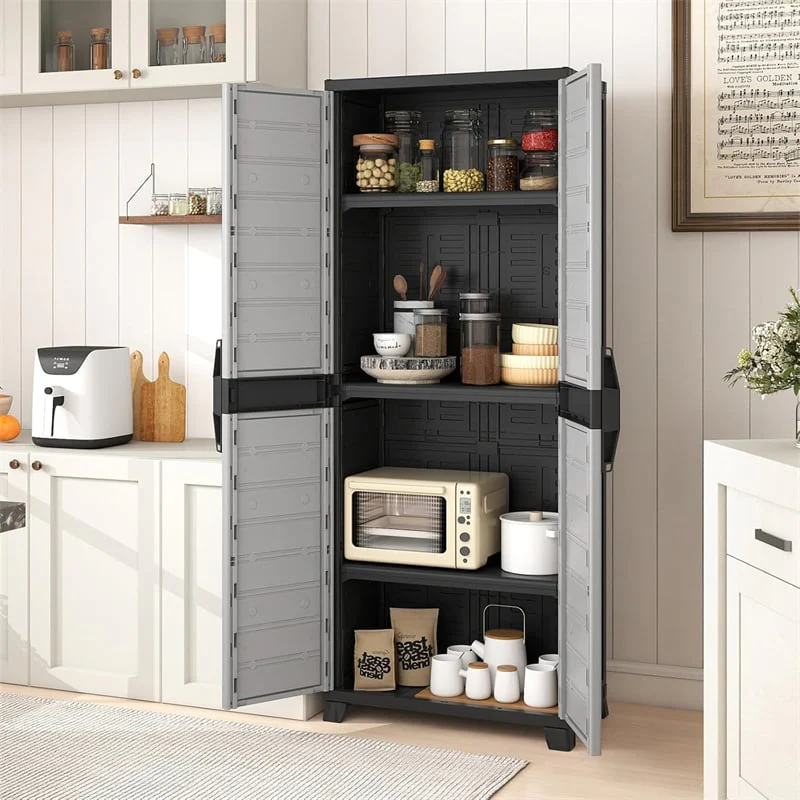 Eletriclife 68" Lockable Plastic Storage Cabinet with 3 Adjustable Shelves for Garage Organizer, Basement & Office