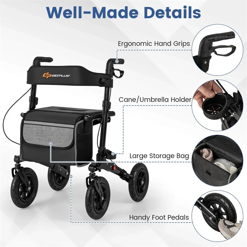 Eletriclife 2-in-1 Folding Rolling Rollator Walker with Seat for Seniors
