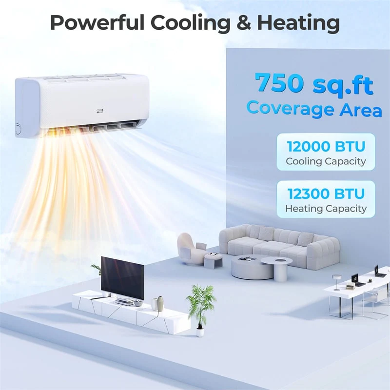 Eletriclife 12000 BTU 22 SEER2 115V WiFi Enabled Mini Split AC with Heat Pump, Alexa Compatible - Airtural Series