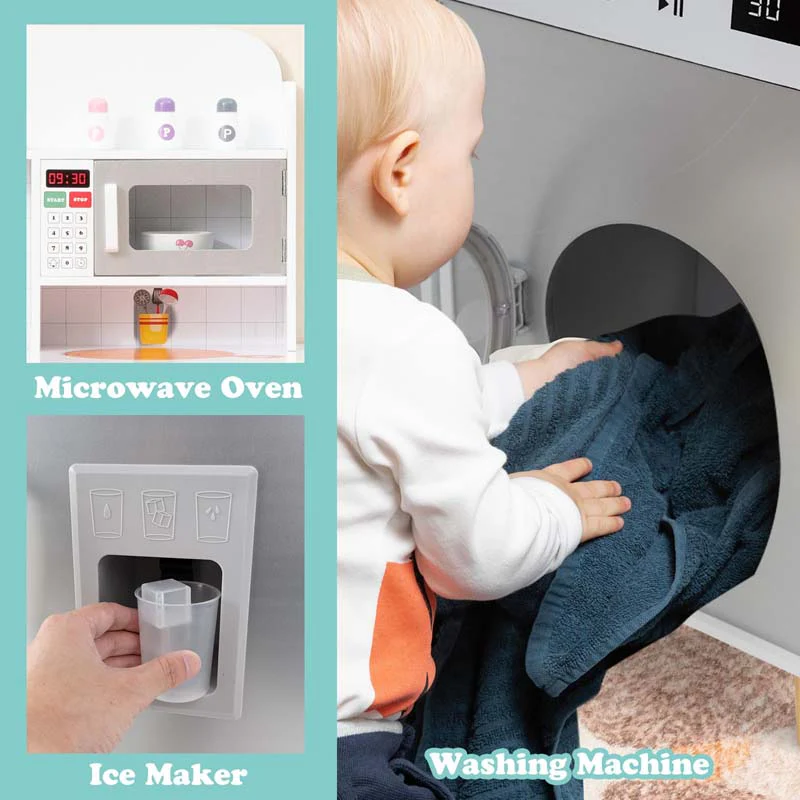 Eletriclife Kids Kitchen Playset 3-in-1 with Refrigerator and Washing Machine