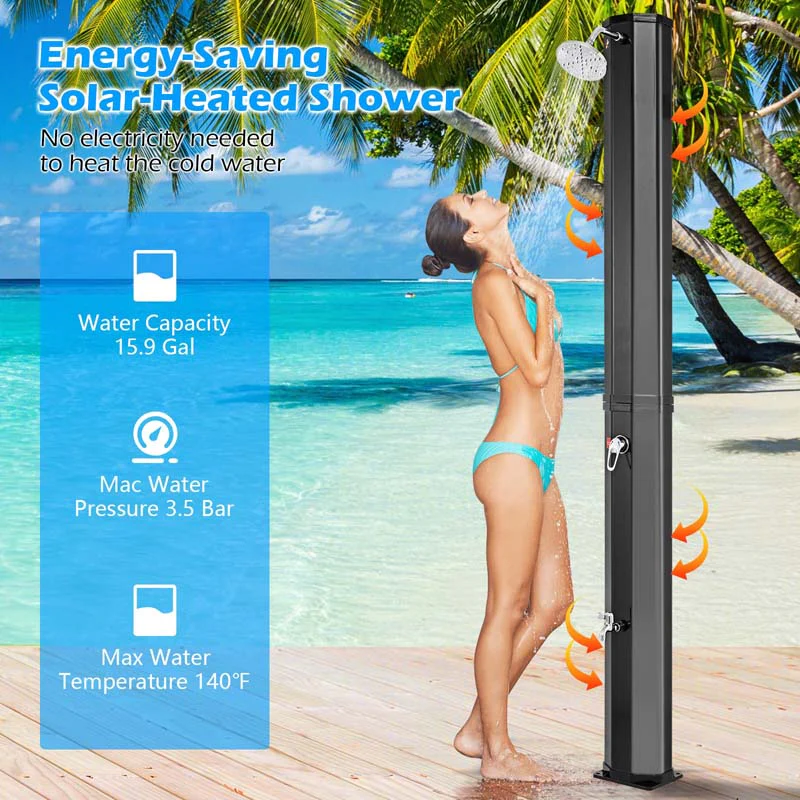 Eletriclife 7.5 Feet 15.9 Gallon Solar Heated Outdoor Shower with Shower Head