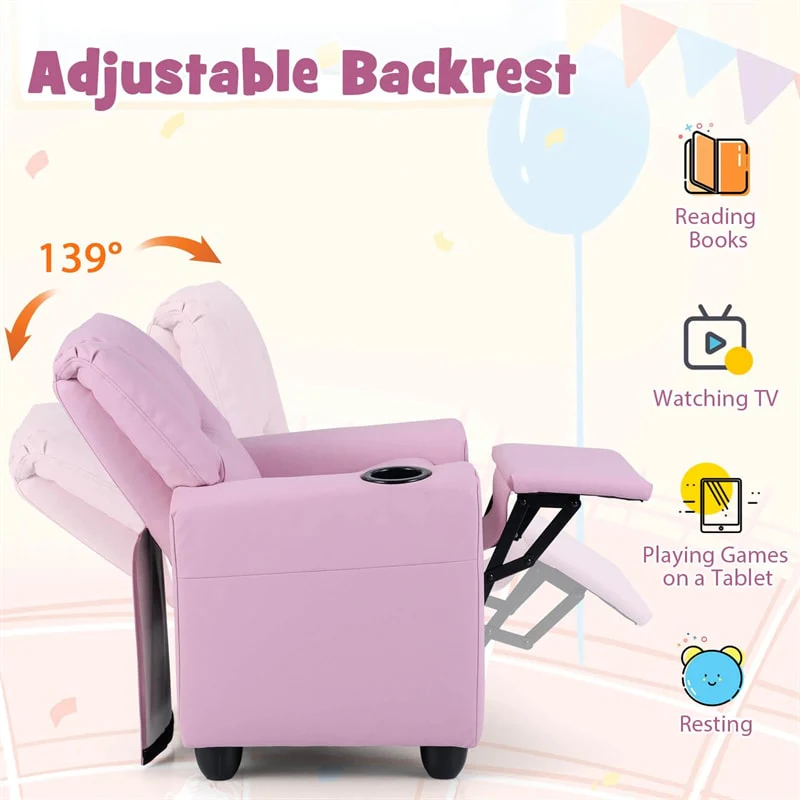 Eletriclife Kids Recliner Chair Adjustable Toddler Lounge Sofa with Cup Holder & Side Pocket