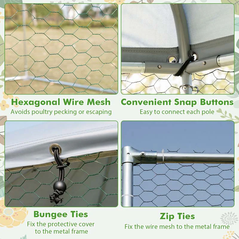 Eletriclife 13FT Large Metal Hexagonal Chicken Coop with Wire Mesh and Lockable Door