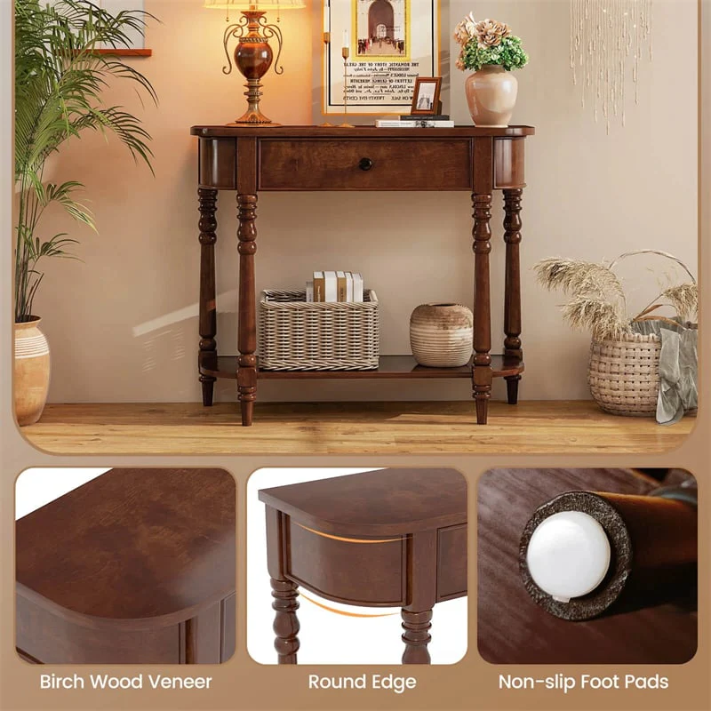 Eletriclife 36" 2-Tier Retro Console Table with Storage Drawer & Open Shelf for Entryway, Behind Sofa, Living Room, Foyer & Hallway