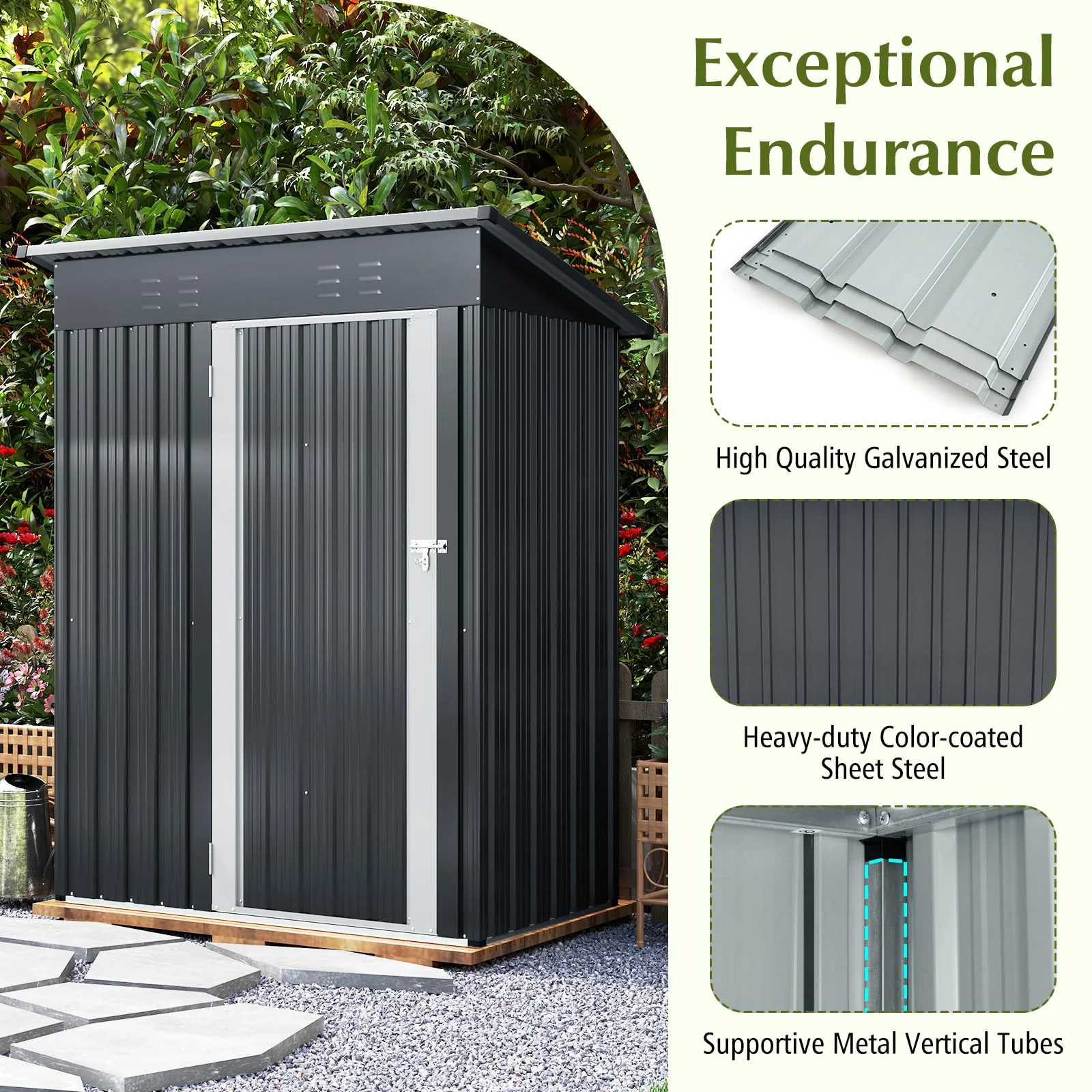 Eletriclife 5 x 3 Feet Outdoor Storage Shed with Sloped Roof and Lockable Door