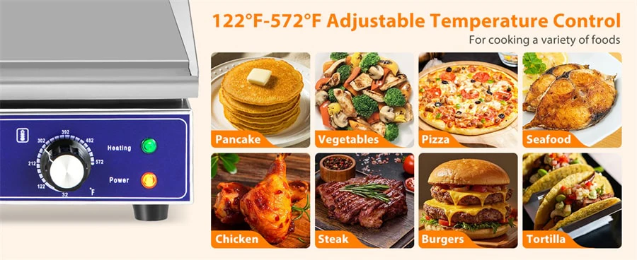 Eletriclife 22" Commercial Electric Griddle 2000W with Cast Iron Plate & 122°F-572°F Adjustable Temp for Home Kitchen Resaturant