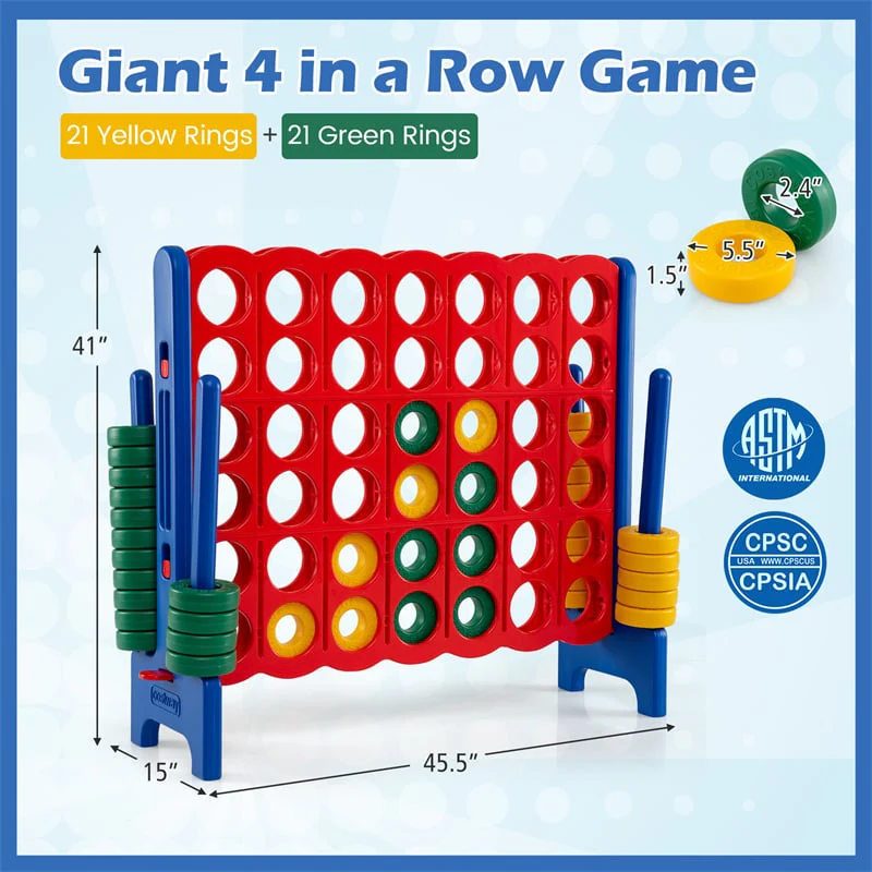 Eletriclife 3.5FT Giant 4-in-a-Row Game Set with 42 Jumbo Rings & Quick-Release Slider for Kids & Family Parties