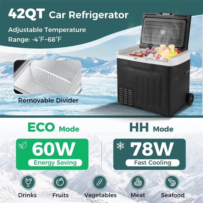 Eletriclife 23/32/42QT Portable Car Refrigerator with -4°F~68°F Adjustable Range, 12V/24V Electric Cooler for Camping