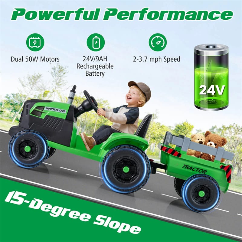 Eletriclife 24V Ride On Tractor with Detachable Trailer & Remote Control for Kids Ages 3