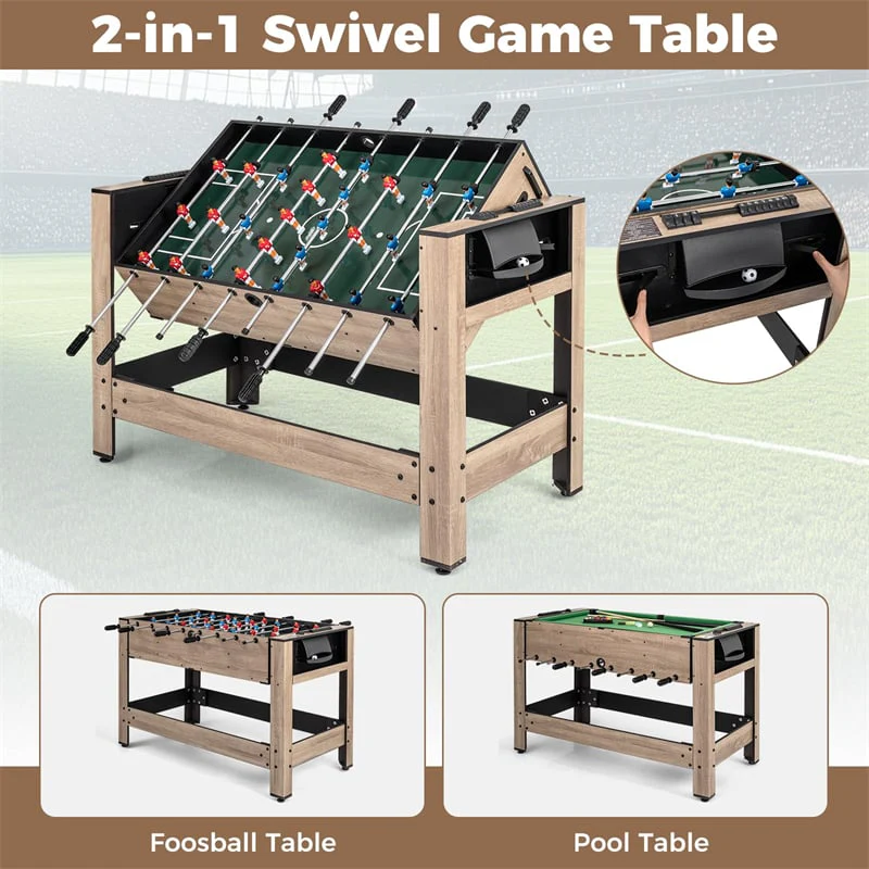 Eletriclife 2-in-1 Swivel Multi Game Table 49" Foosball & Pool Billiards Combo Table Set for Home Game Room