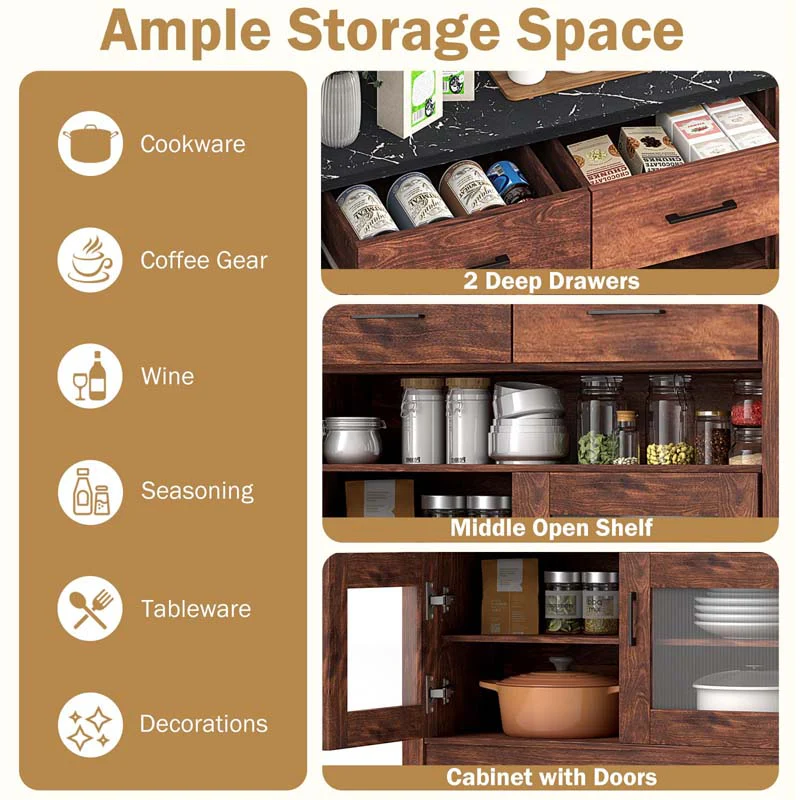 Eletriclife Coffee Bar Cabinet with 2 Drawers and 1 Open Compartment