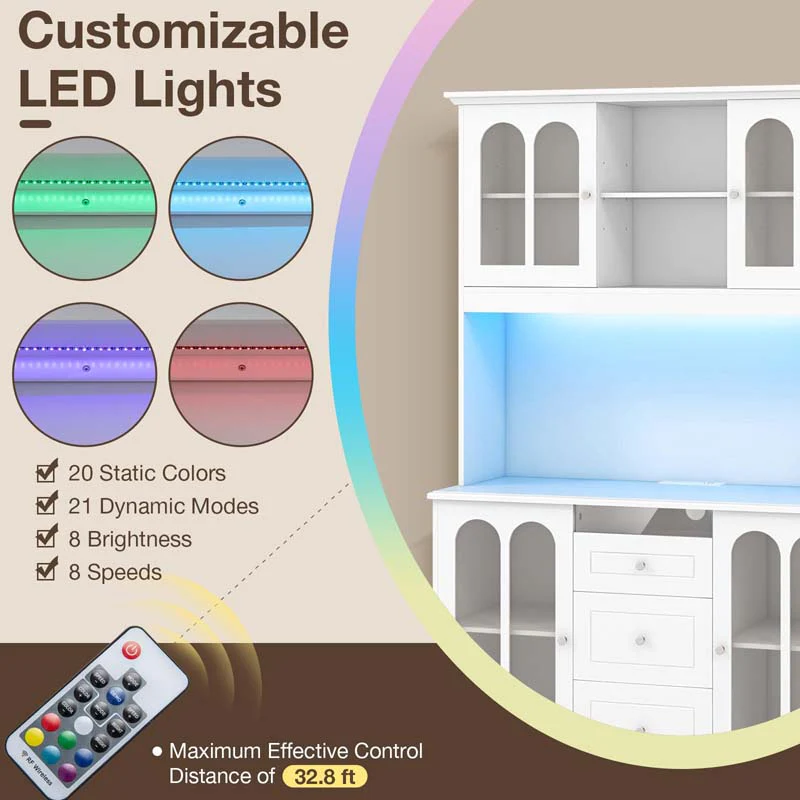 Eletriclife 73 Inch Kitchen Pantry Storage Cabinet Freestanding Buffet Cabinet with LED Lights