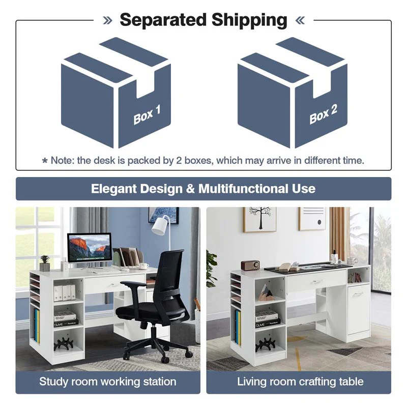 Eletriclife Sewing Craft Table Home Office Computer Desk with Storage Shelves and Drawer