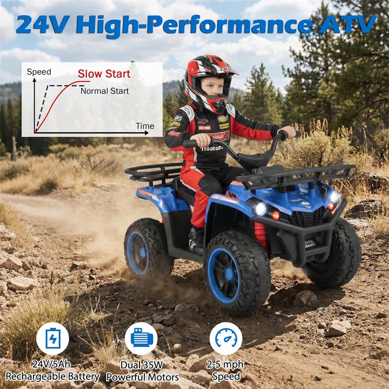 Eletriclife 24V Kids ATV Ride On Quad Electric 4 Wheeler Toy with LED Headlights & Storage