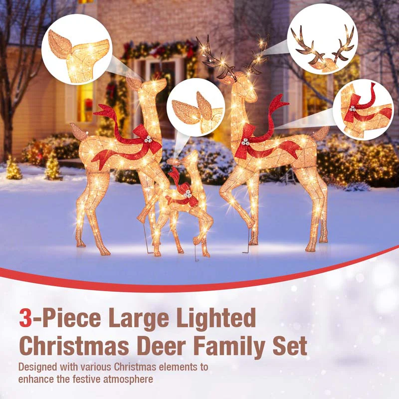 Eletriclife 3-Piece Pre-Lit Christmas Deer Family Set